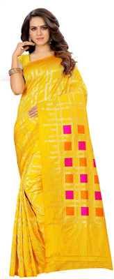 Shaily Retails Woven Bollywood Silk Blend Saree(Yellow)
