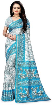 AJS Paisley, Digital Print, Animal Print Mysore Art Silk Saree(Light Blue, White)