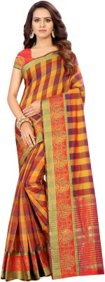 Hritika Woven, Self Design Kanjivaram Cotton Blend Saree(Multicolor)