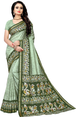 AJS Printed Mysore Art Silk Saree(Green, Light Green)