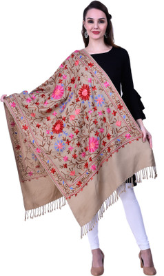 swi stylish Wool Embroidered Women Shawl(Brown)