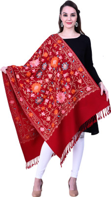 swi stylish Wool Embroidered Women Shawl(Maroon)