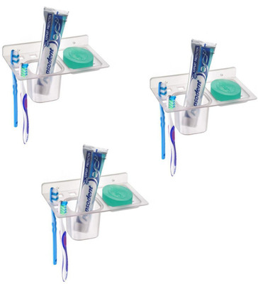 iSTAR Unbreakable Plastic 3 in 1 Single Soap Dishes with Tumbler and Tooth Brush Holders of ABS Plastic Unbreakable for Bathroom PAck of 3(Transparent)