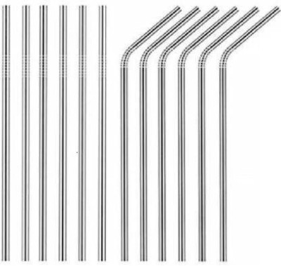 BANQLYN Straight Drinking Straw(Silver, Pack of 12)