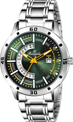 Buccachi Buccachi Round Green Dial Date Functioning Water Resistant Silver Color Stainless Steel Bracelet Watch for Men/Boys Analog Watch  - For Men