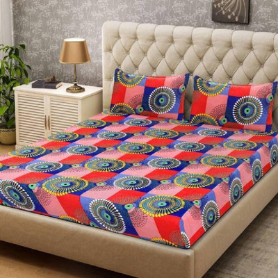 DREAMINCRATION 144 TC Microfiber Double Printed Flat Bedsheet(Pack of 1, Blue)