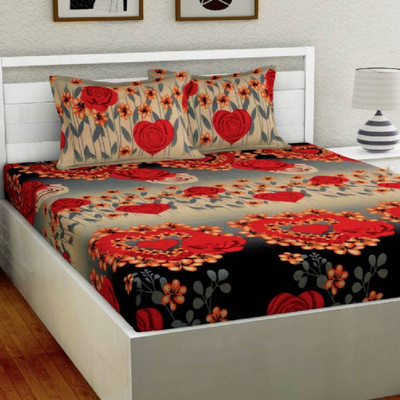 PIYANSHI CREATIONS 160 TC Microfiber Double 3D Printed Flat Bedsheet(Pack of 1, Brown)