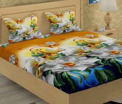 DreamInno Creations 144 TC Microfiber Double Geometric Flat Bedsheet(Pack of 1, Multicolor)