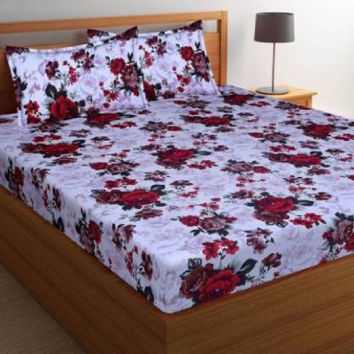 TBH LOGO 144 TC Microfiber Double Floral Flat Bedsheet(Pack of 1, Brown)