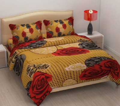 Yogini 104 TC Microfiber Double Abstract Flat Bedsheet(Pack of 1, Black)
