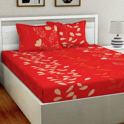 DREAMINCRATION 144 TC Microfiber Double Printed Flat Bedsheet(Pack of 1, Red)