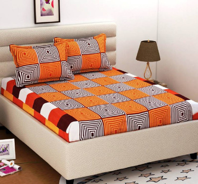 RANDY ORTEN 144 TC Microfiber Double Geometric Flat Bedsheet(Pack of 1, Multicolor)