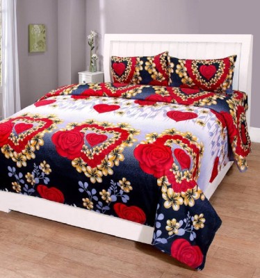 TBH LOGO 144 TC Microfiber Double Floral Flat Bedsheet(Pack of 1, Blue)