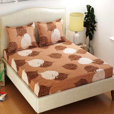 JEBY 152 TC Microfiber Double Abstract Flat Bedsheet(Pack of 1, Brown)