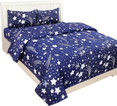 ORCHID HOMZ 144 TC Microfiber Double Printed Flat Bedsheet(Pack of 1, Blue)