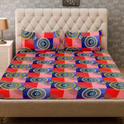 LOXICA FAB 144 TC Microfiber Double Geometric Flat Bedsheet(Pack of 1, Red)