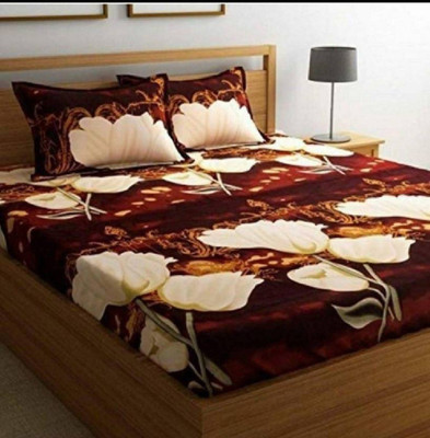 DreamInno Creations 144 TC Microfiber Double Geometric Flat Bedsheet(Pack of 1, Red)