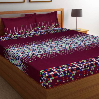 PIYANSHI CREATIONS 160 TC Microfiber Double Abstract Flat Bedsheet(Pack of 1, Black)