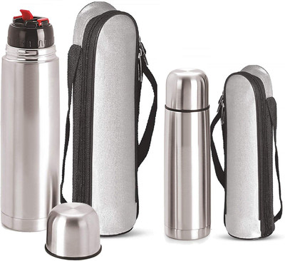 KUBER INDUSTRIES 1000 ml Steel Flask(Pack of 2, Silver)