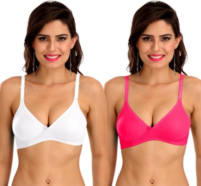 SONA M1001 Women T-Shirt Non Padded Bra(White, Pink)