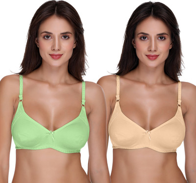 SONA Women T-Shirt Non Padded Bra(Green, Beige)