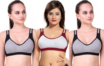 Apraa & Parma Pack of 3 Cotton Women Sports Non Padded Bra(Multicolor)