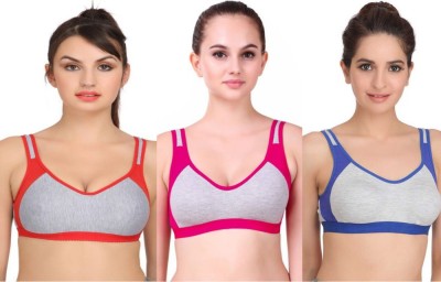 Apraa Pack of 3 Cotton Women Sports Non Padded Bra(Multicolor)