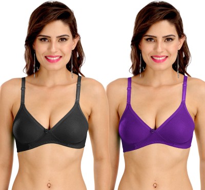 SONA BW-M1001 Women T-Shirt Non Padded Bra(Black, Purple)