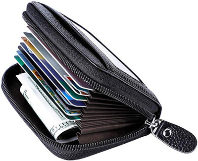 Flipkart SmartBuy RFID Protected Black Leather Zipper Case 10 Card Holder(Set of 1, Black)