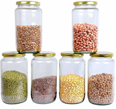 Dcloud Hub Glass Grocery Container  - 1000 ml(Pack of 6, Clear)