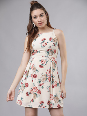 Tokyo Talkies Women A-line Beige Above Knee/Mid Thigh Length Dress