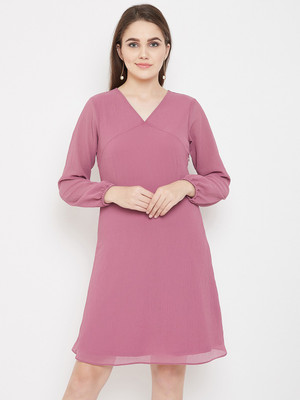 Imfashini Women Fit and Flare Pink Knee Length Dress