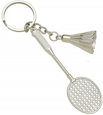 Relicon Badminton Racket | Racquet with Shuttlecock Sports (Design-1) Silver Metal Keychain for Car Bike Keyring Key Chain