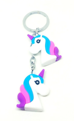 Arkanum ARK1004 Cute Double Unicorn Head Rubber Blue Pink Keyring Keychain Key Chain