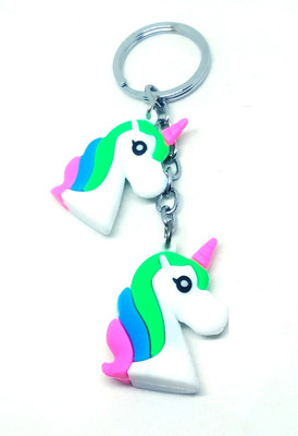 Arkanum ARK1005 Cute Double Unicorn Head Rubber Green Blue Keyring Key Chain
