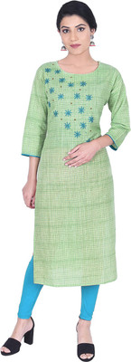 samyash Women Embroidered Straight Kurta(Green)
