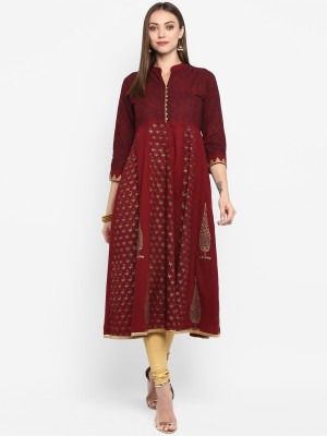 G Kurties Women Printed Flared Kurta(Maroon)