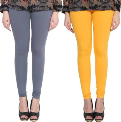 Clarita Churidar  Ethnic Wear Legging(Grey, Yellow, Solid)