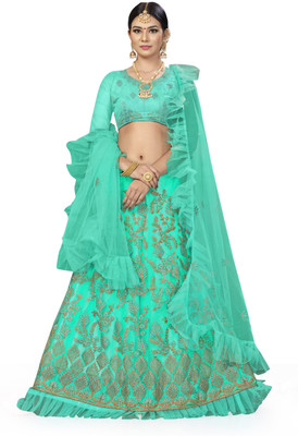 manvaa Embroidered Semi Stitched Lehenga Choli(Blue)