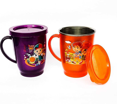ABHYAASA set of 2 STEEL PLASTIC WITH TULIP Kids Coffee, Tea, Milks Stainless Steel Stainless Steel Tumbler(300 ml, Pack of 2)