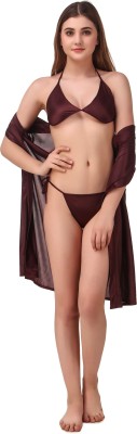 Reposey Women Robe and Lingerie Set(Brown)