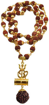 Sadnya Sadnya Brass Beautiful Great Hindu Shiv Om Trishul Kavach Damaru Locket With Panchmukhi Rudraksha Mala Gold-plated Brass, Wood Pendant Brass Brass Pendant Set