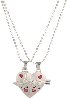 Sadnya Sadnya His and Hers Lover Couple I Love You Heart Locket With Chain for Valentine's Day Gift (2 pieces - his and her) Rhodium Zinc, Metal Pendant Set Black Silver Zinc Pendant Set