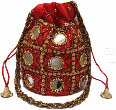 Fancy Walas Presents Designer Rajasthani Style Royal Clutch Silk Potli Batwa Bag with Beads Work Bridal Purse with Gota Patti Pottly Purse Women handbag Fancy Potli Bags Potli