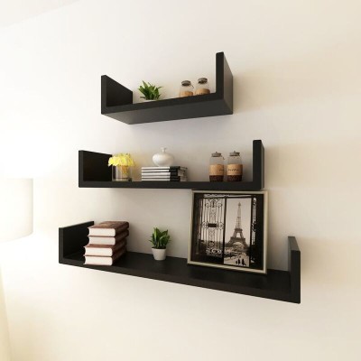 DreamyDesign U Rack Wooden Wall Shelf (Number of Shelves - 3, Black) Wooden Wall Shelf(Number of Shelves - 3, Black)