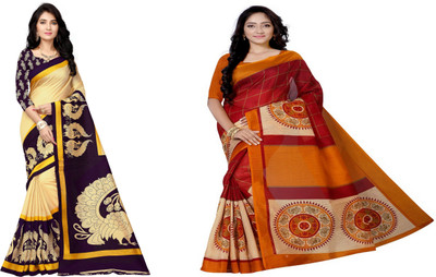 THE PRIVATE LABLE Printed Bollywood Cotton Blend Saree(Pack of 2, Multicolor)