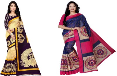 THE PRIVATE LABLE Printed Bollywood Cotton Blend Saree(Pack of 2, Multicolor)