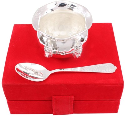 GIFTCITY German Silver Plated Bowl Set (Hand Work) With Spoon Bowl, Spoon Serving Set(Pack of 2)