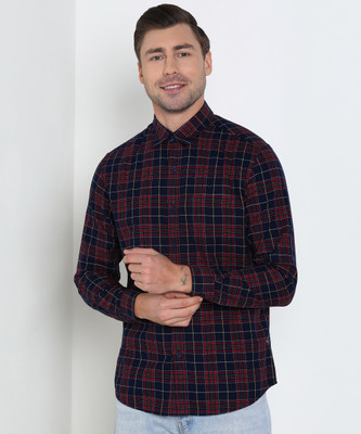 numero-uno-men-checkered-casual-dark-blue-red-yellow-shirt