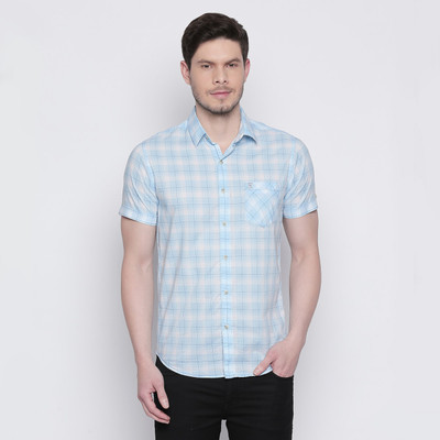 mufti-men-checkered-casual-light-blue-shirt